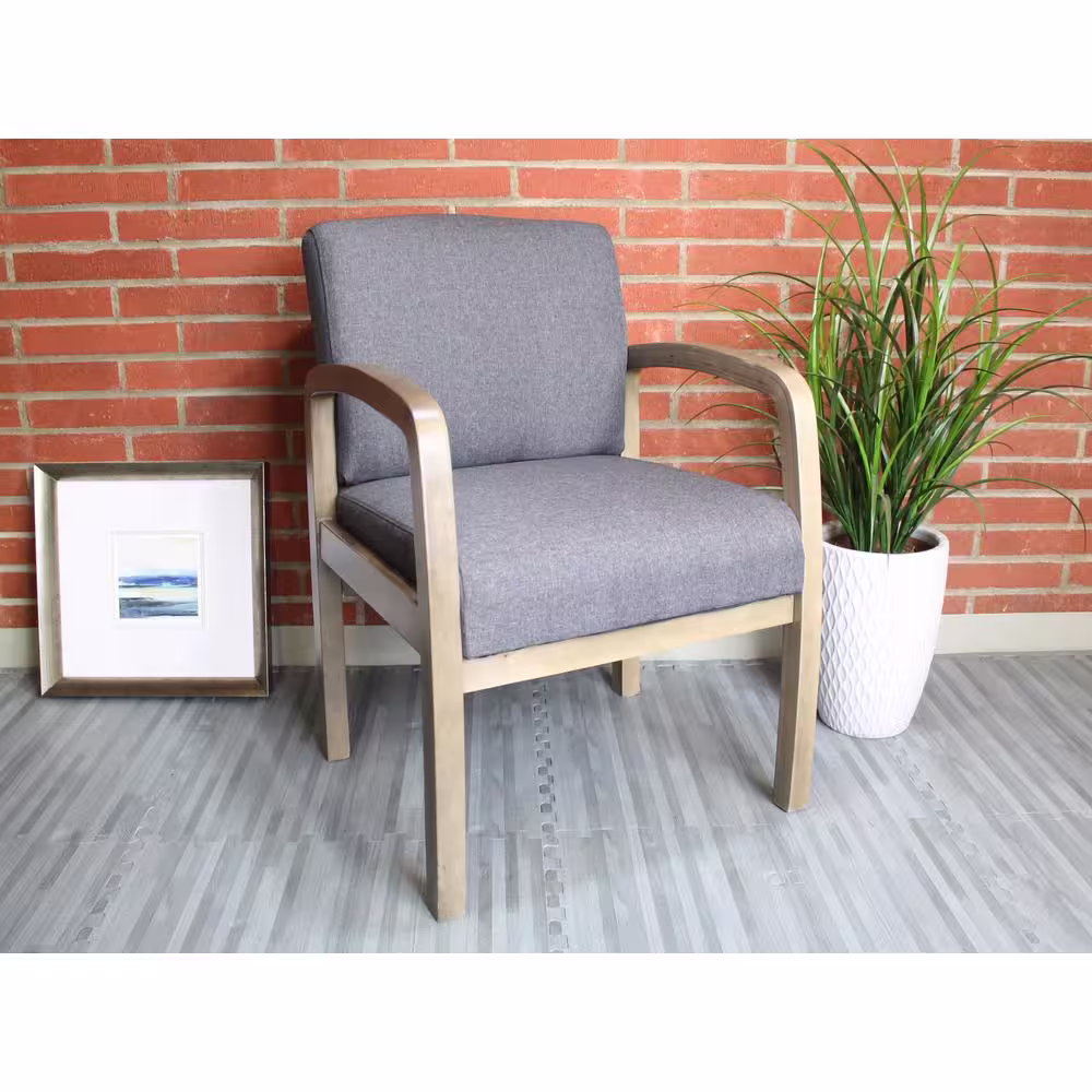 BOSS Office Products Grey Guest Chair with Driftwood Finish Frame