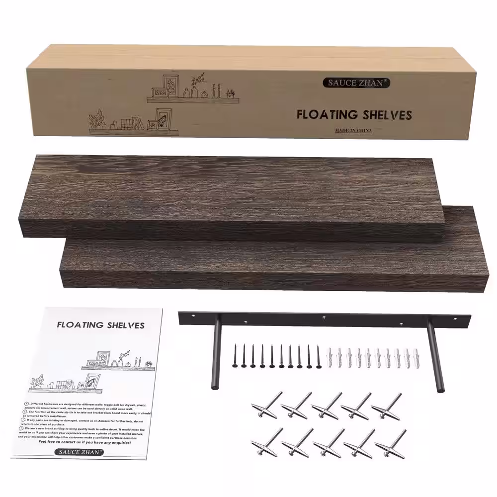 None 24 in. W x 5.5 in. D Rustic Natural Wood Floating Shelves Wall Shelf Set of 2 Open Shelving