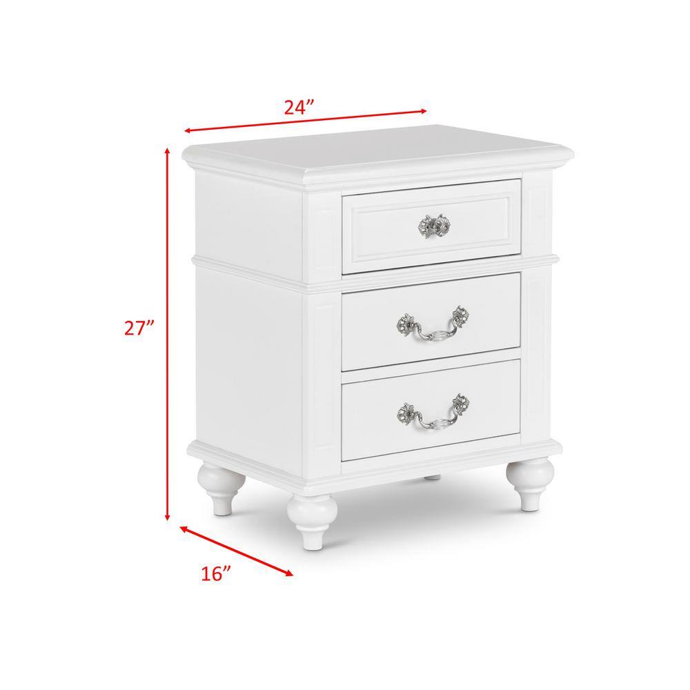 None Annie 3-Drawer Nightstand in White