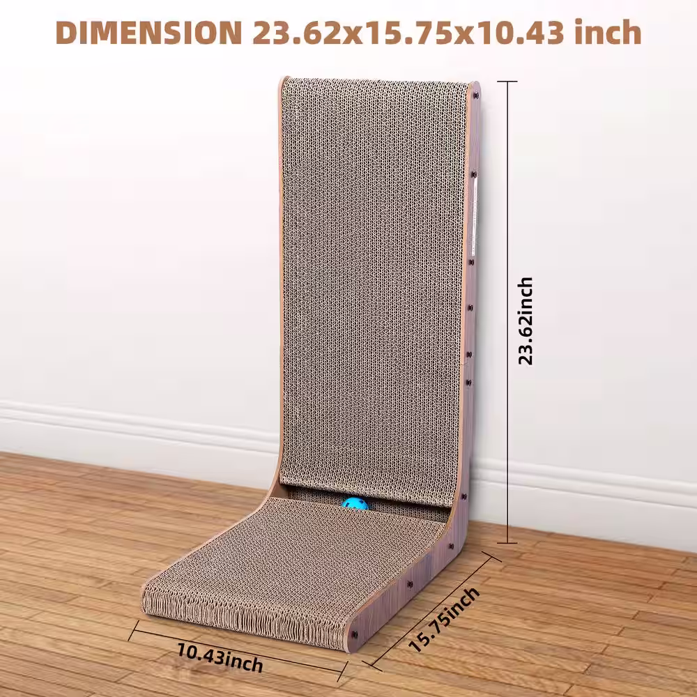 None kitten Cat Scratcher with Cat Toys Ball Track Build-in Ball L-Shaped Scratcher Cardboard Lounge Bed