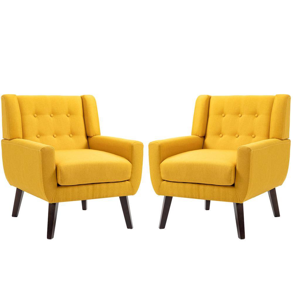 Uixe Mid-Century Modern Button Yellow Accent Arm Chair (set of 2)