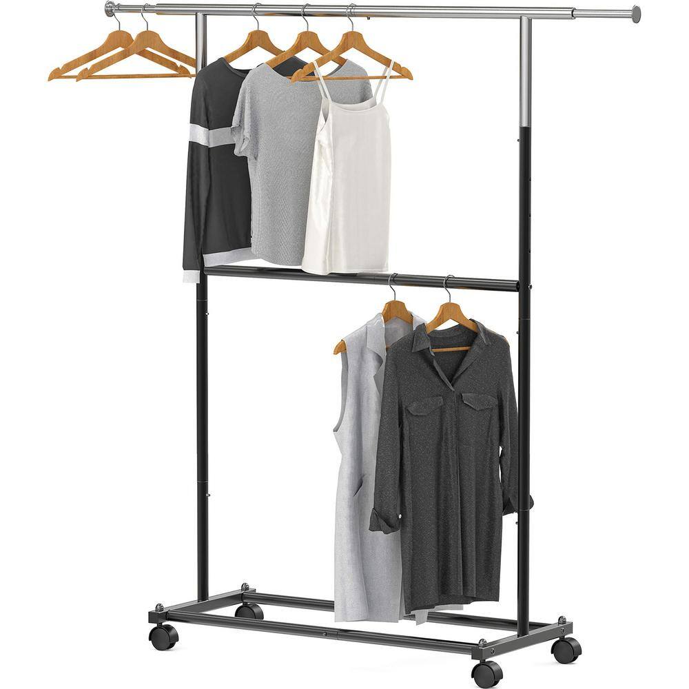 None Black Alloy Steel Garment Clothes Rack Double Rods 30.5 in. W x 64.2 in. H
