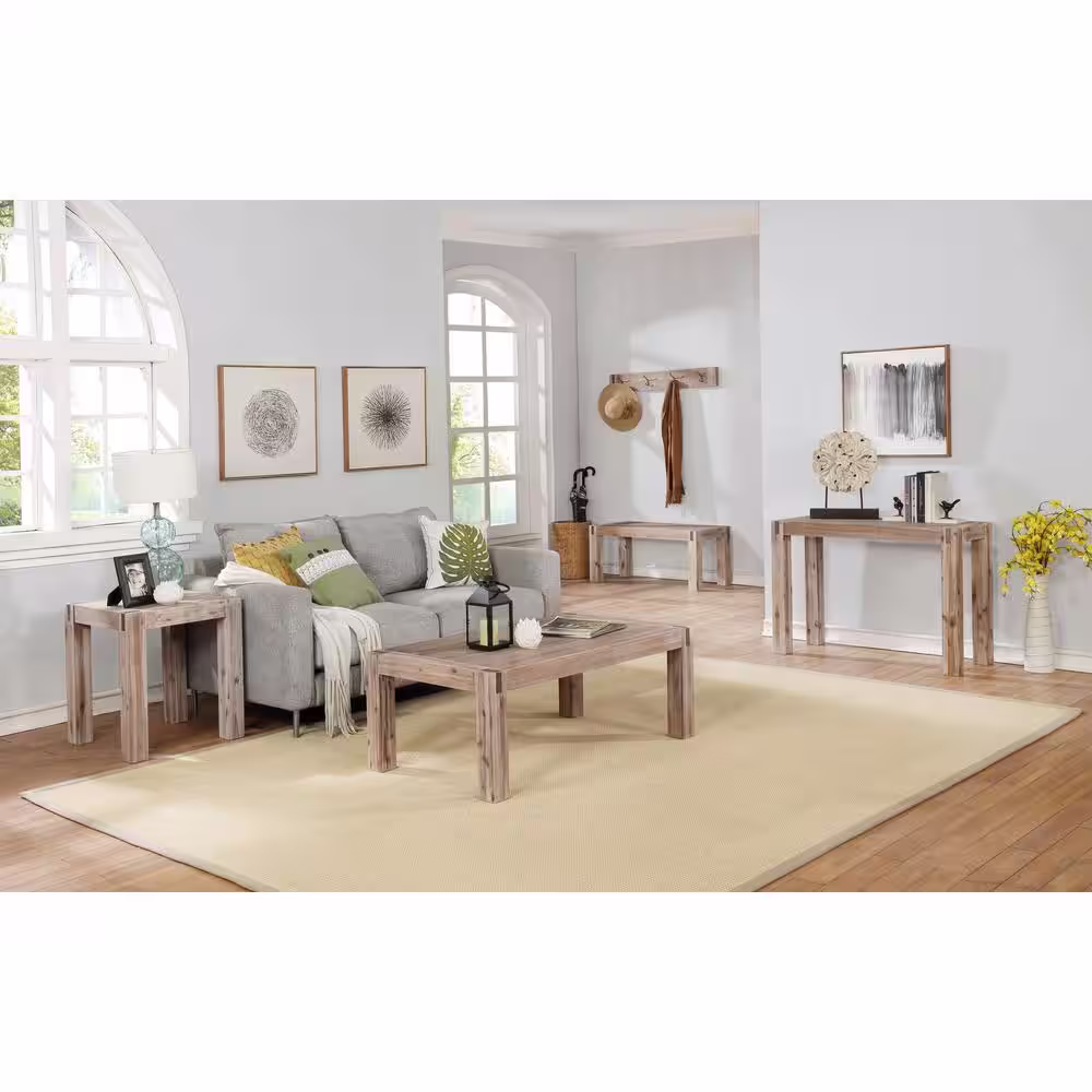 Alaterre Furniture 40 in. Brushed Driftwood Rectangle Wood Console Table with Metal Inset