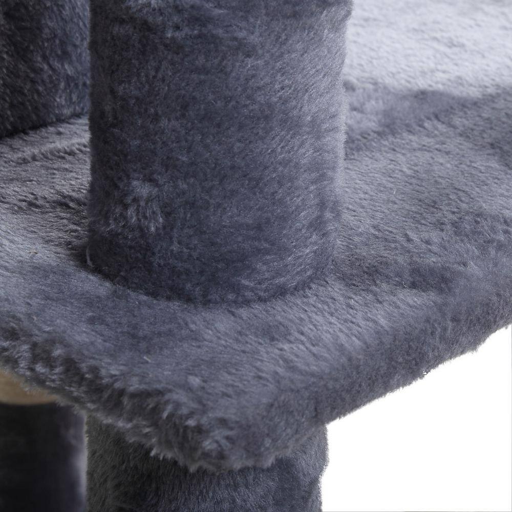 None 60 in. Multi-Level Cat Tree Tower with Play Tunnel in Light Gray