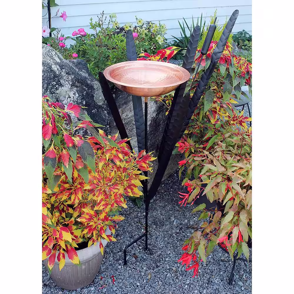 Achla Designs 50 in. Tall Copper Single Cattail Birdbath with 1 Bowl and Stake
