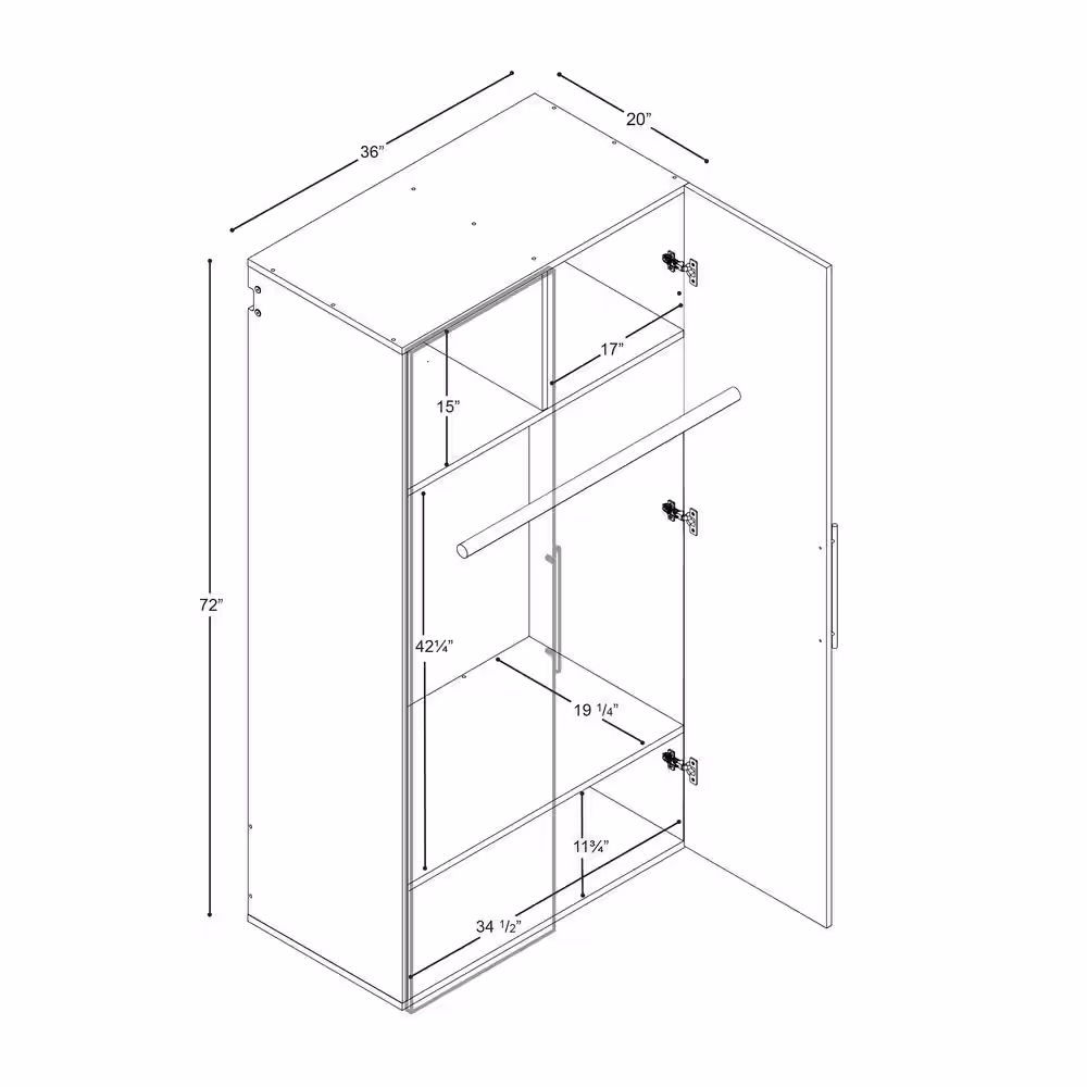Prepac HangUps 36 in. W x 72 in. H x 20 in. D Wardrobe Cabinet in White (1-Piece)