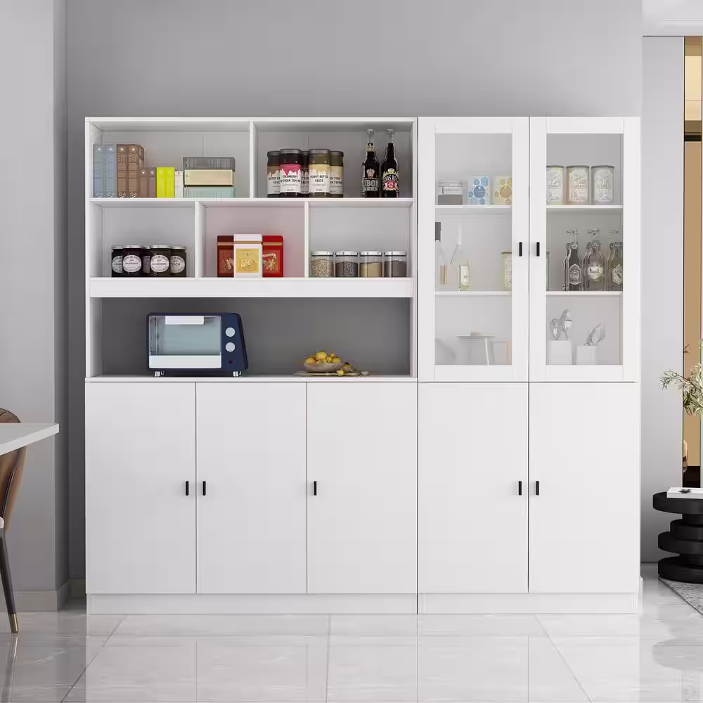 None 78.7 in. W x 12.2 in. D x 70.9 in. H 14-Shelf Wood Standard Bookcase Bookshelf With Glass Doors, Adjustable Shelves