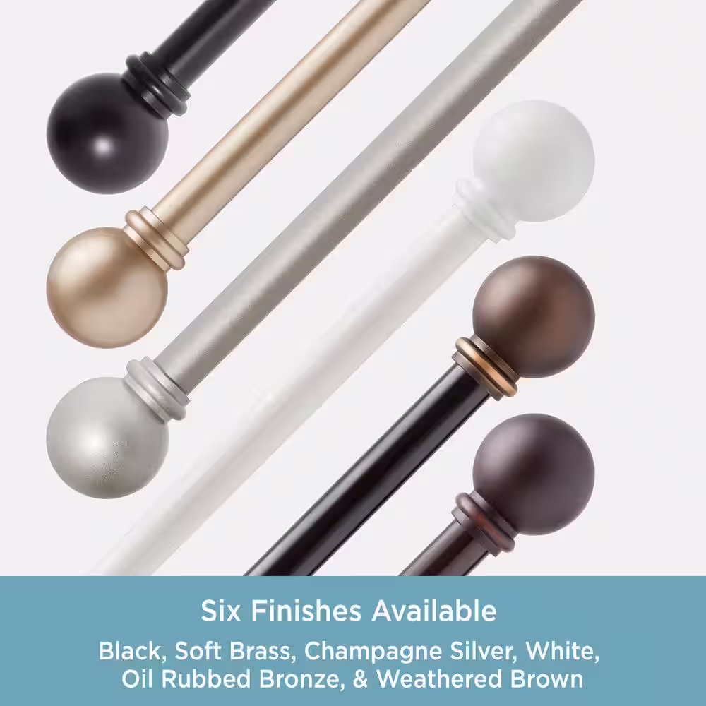 Kenney Chelsea 28 in. - 48 in. Adjustable Single Curtain Rod 5/8 in. Diameter in Brushed Nickel with Ball Finials