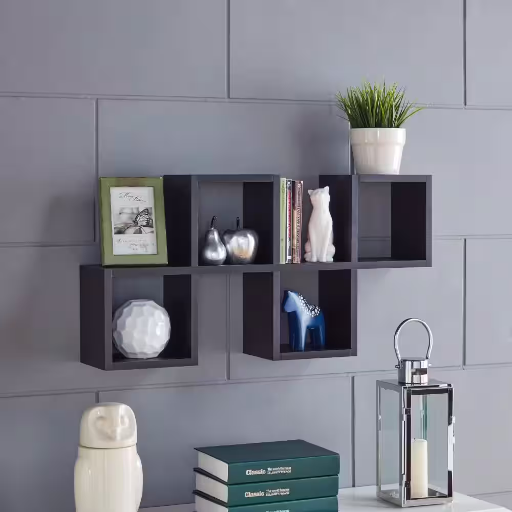 DANYA B Black MDF Cubby Chessboard Floating Wall Shelf