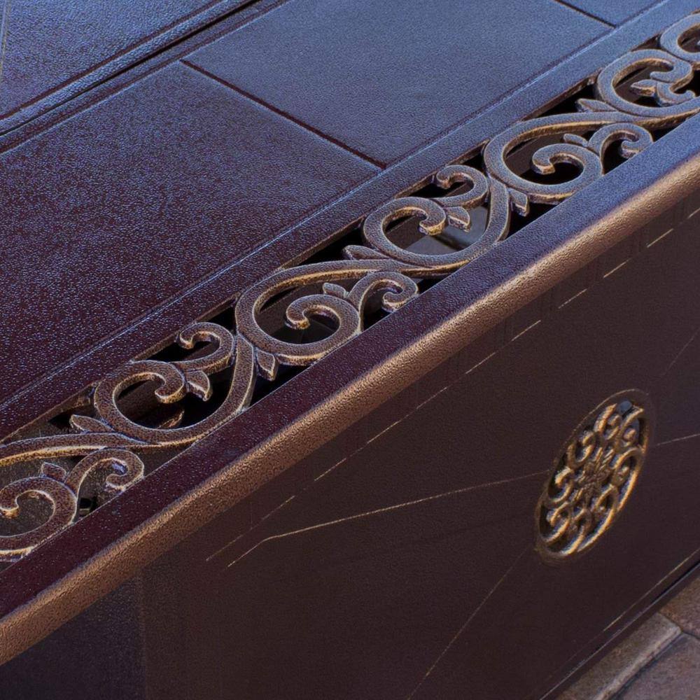 Hiland 35 in. x 24 in. Rectangle Cast Aluminum Propane Fire Pit in Hammered Bronze with Scroll Design