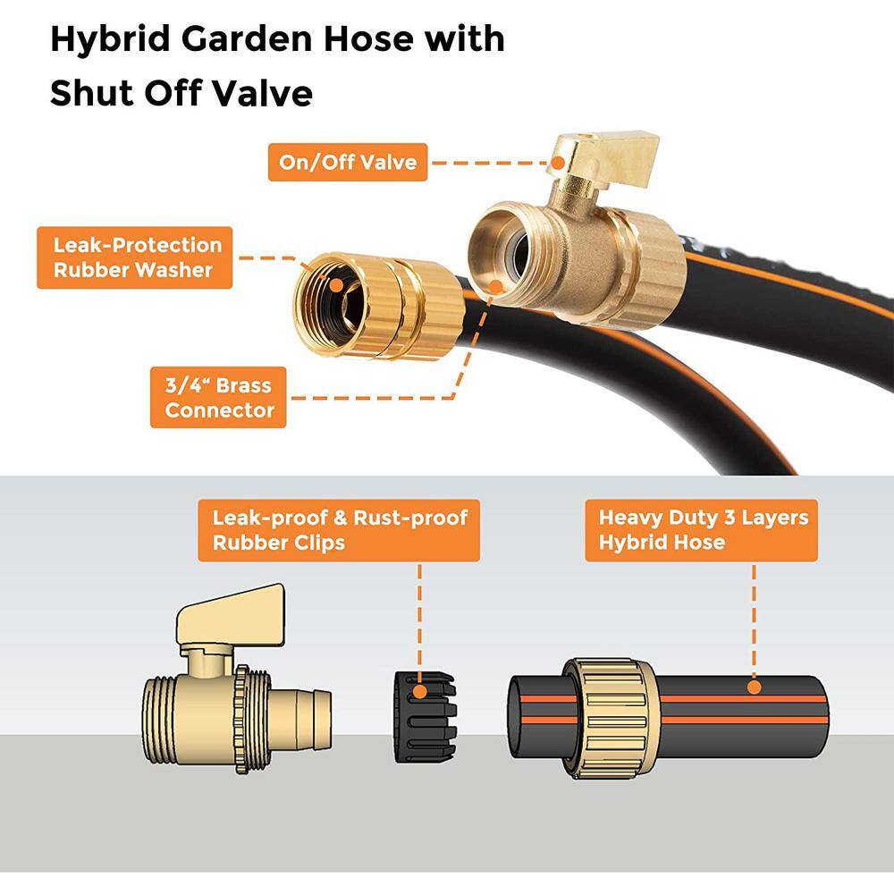None 5/8 in. x 25 ft. Garden Hose, Male and Female Fittings with Shut Off Valve, Flexible, Heavy-Duty