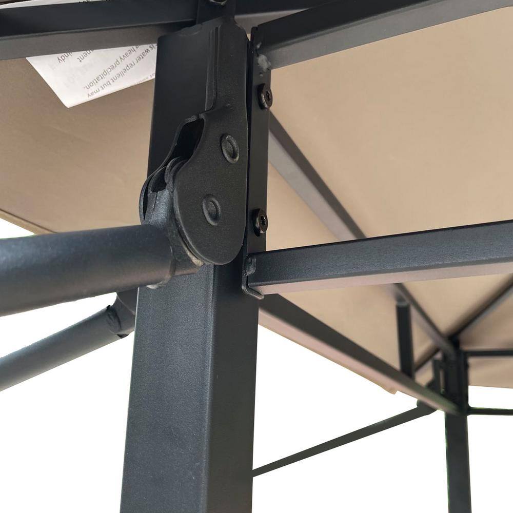 None 8 ft. x 4 ft. Metal Grill Gazebo with Soft Top Canopy and Steel Frame with Hook and Bar Counters, Fabric Light Brown