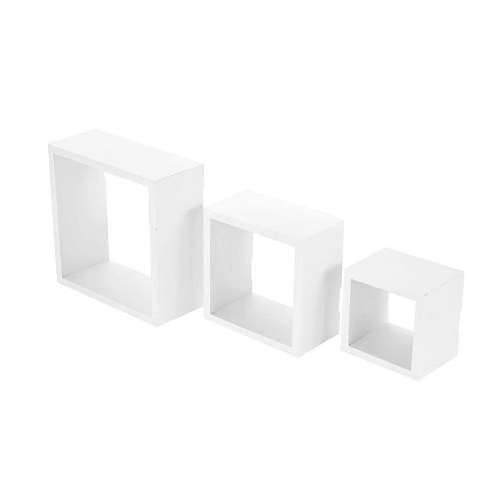 Melannco 9 in. x 9 in., 7 in. x 7 in., 5 in. x 5 in., Square Wood Shelves in White (Set of 3)