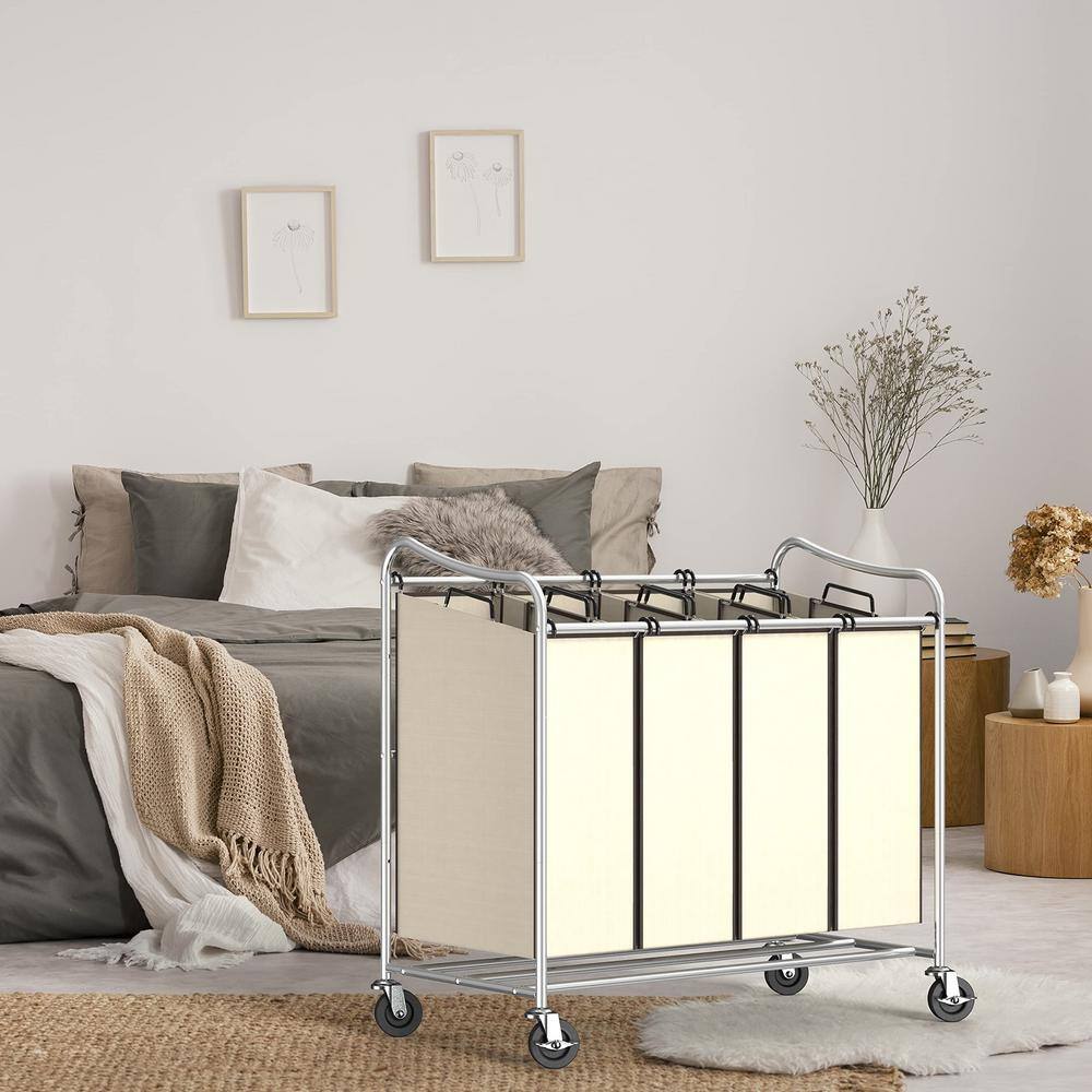 None 32.3 in. W x 17.5 in. D x 33 in. H Fabric Laundry Basket Hamper with Wheels Chrome