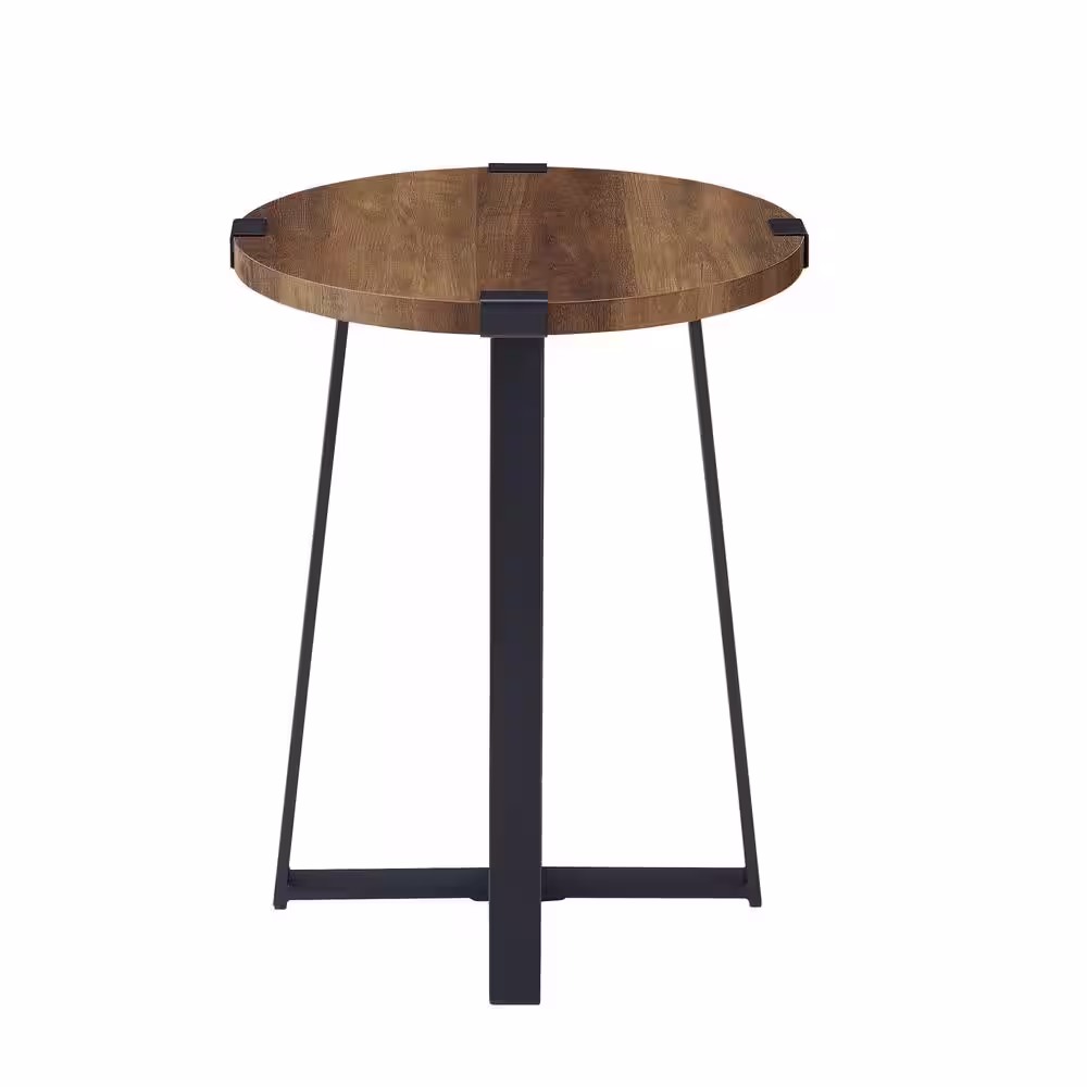 Walker Edison Furniture Company 18 in. Rustic Oak Rustic Urban Industrial Wood and Metal Wrap Round Accent Side Table