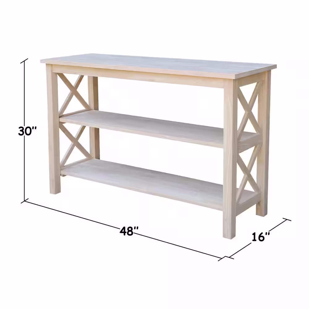 International Concepts Hampton 48 in. Unfinished Standard Rectangle Wood Console Table with Shelves