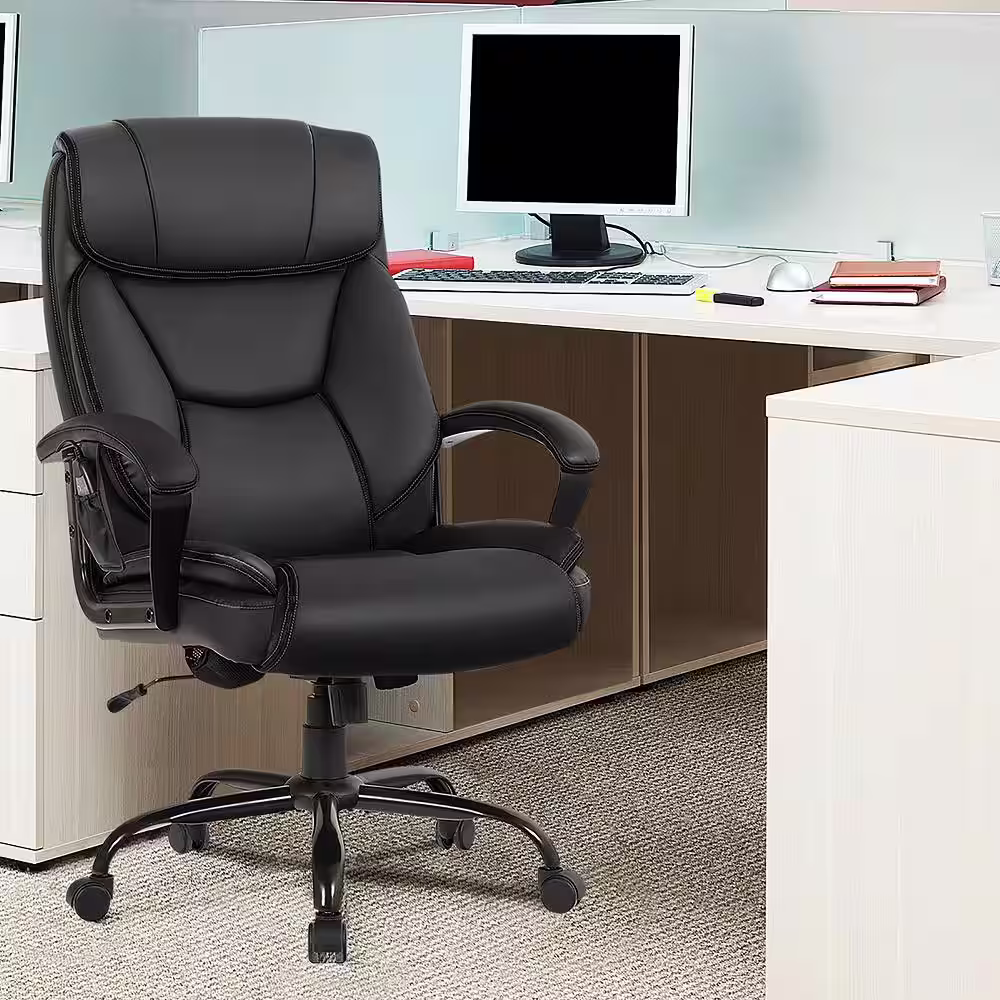Costway 500 lb. Black Executive PU Leather Adjustable Height Computer Desk Chair Massage Office Chair