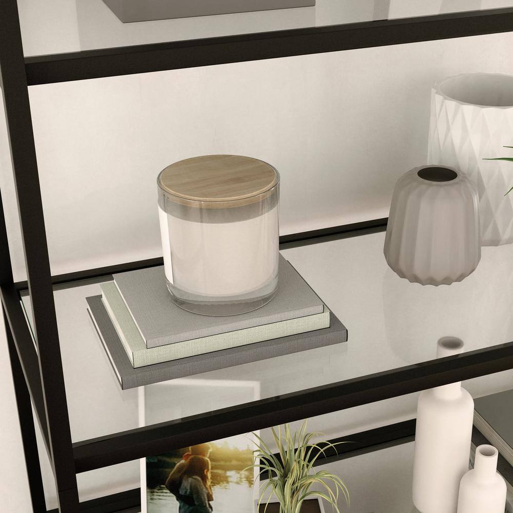 SAUDER Harvey Park 70.866 in.H Black Metal 5-Shelf Bookcase with Glass Shelves