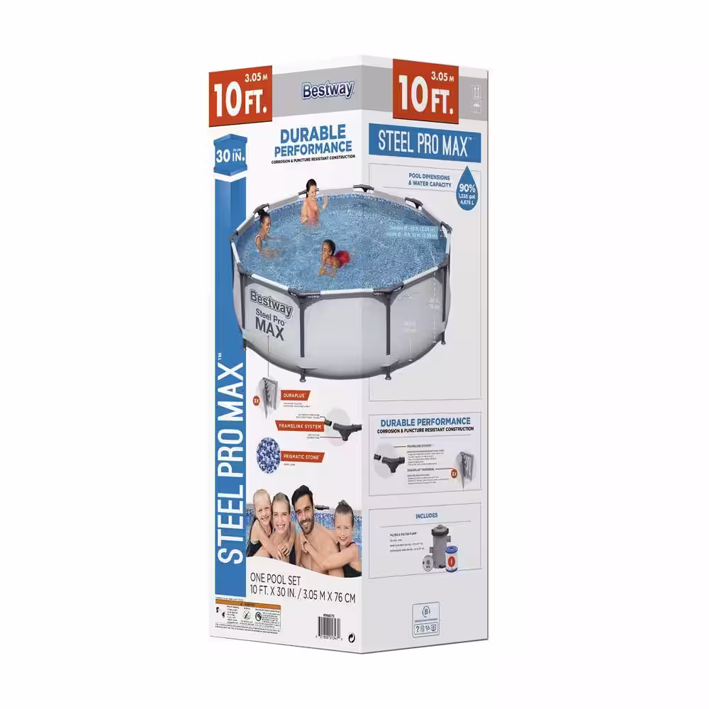 Bestway 10 ft. Round 30 in. D Steel Pro Hard Side Frame Above Ground Family Swimming Pool Set
