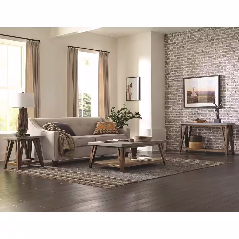 Alaterre Furniture Brookside 52 in. Light Gray/Brown Rectangle Wood Console Table with Concrete-Coating