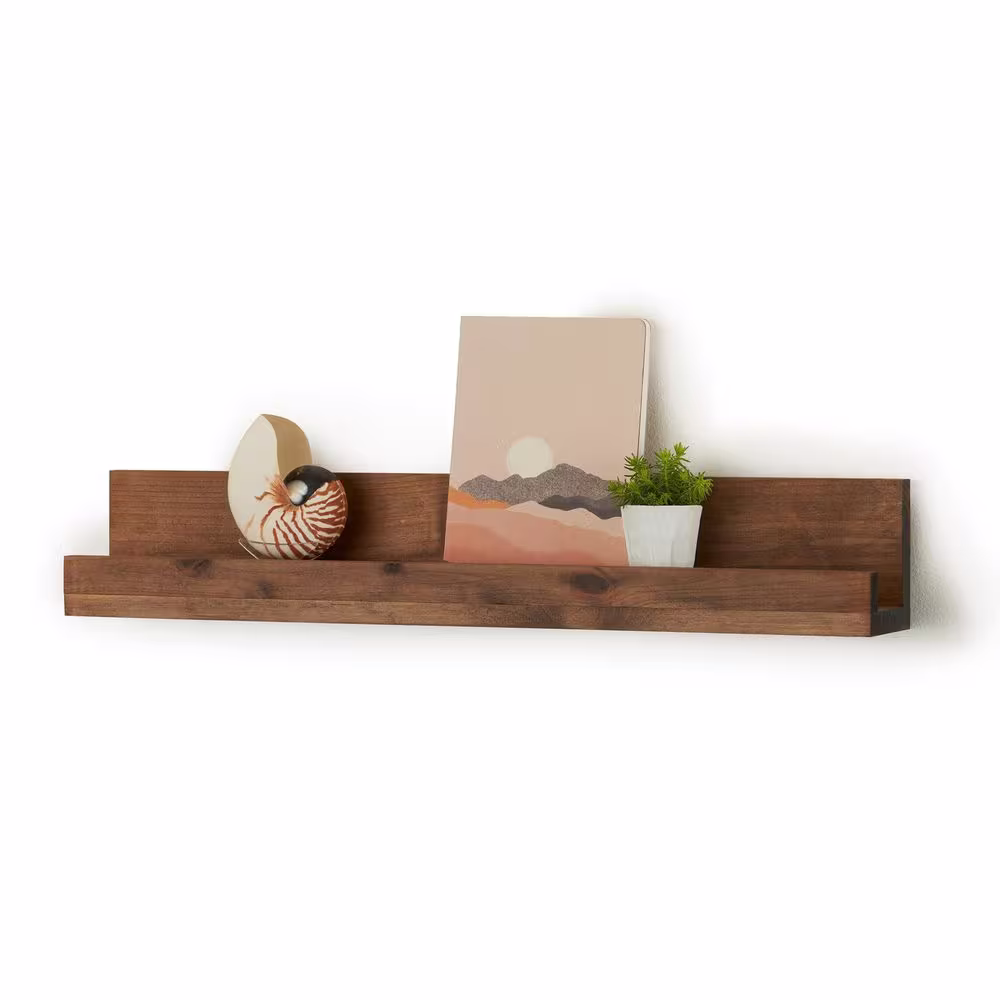 None 4 in. x 28 in. x 4.75 in. Walnut Solid Wood Nursery Floating Bookshelves (Set of 3)