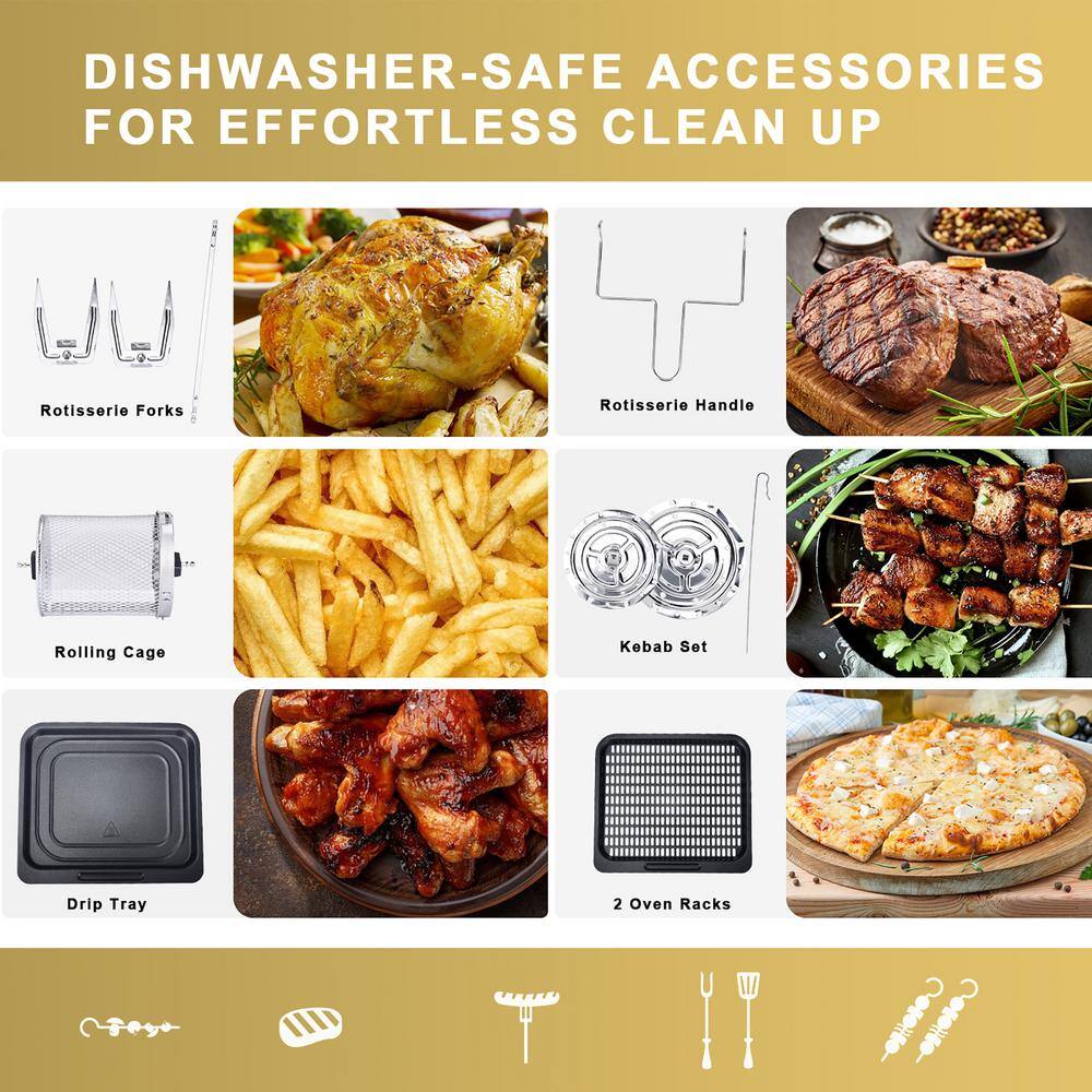 Costway 10.6 qt. Black 8-in-1 Air Fryer with Rotisserie Digital Toaster Oven