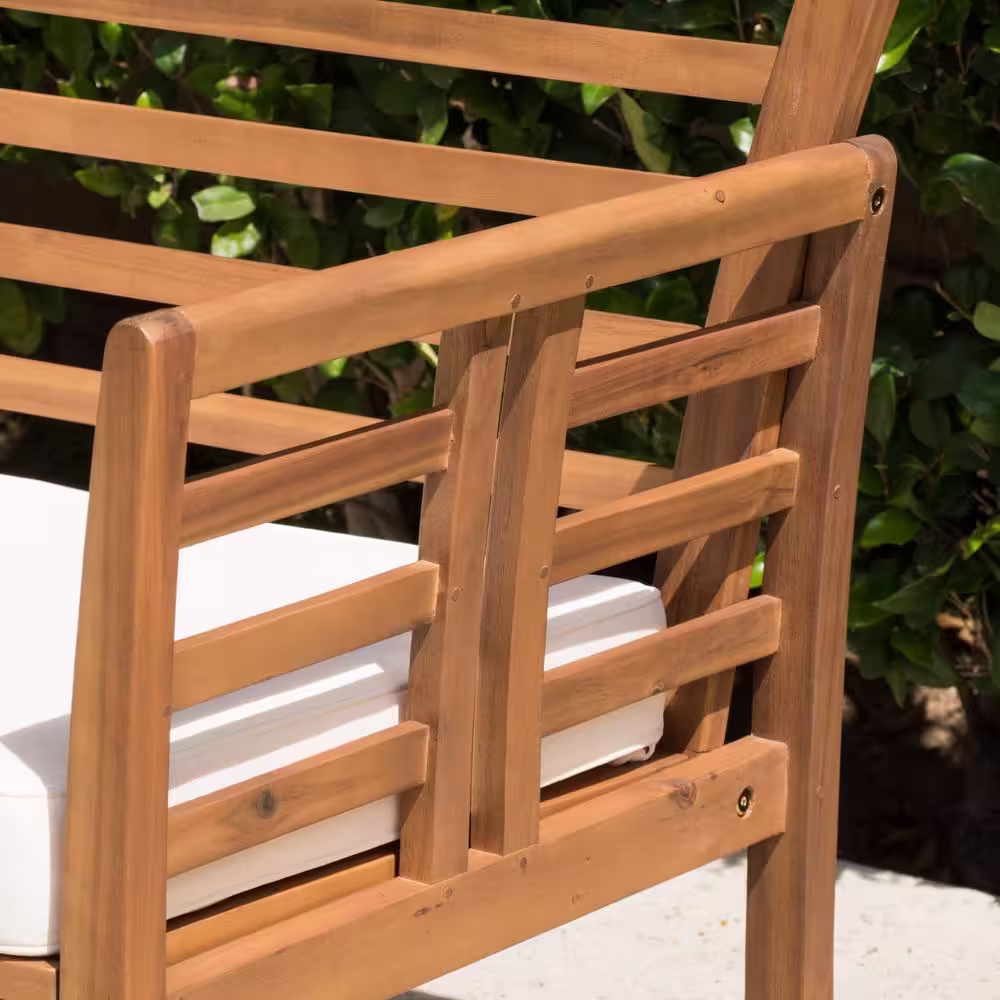 Noble House Caydon Brown 4-Piece Wood Patio Conversation Set with Beige Cushions