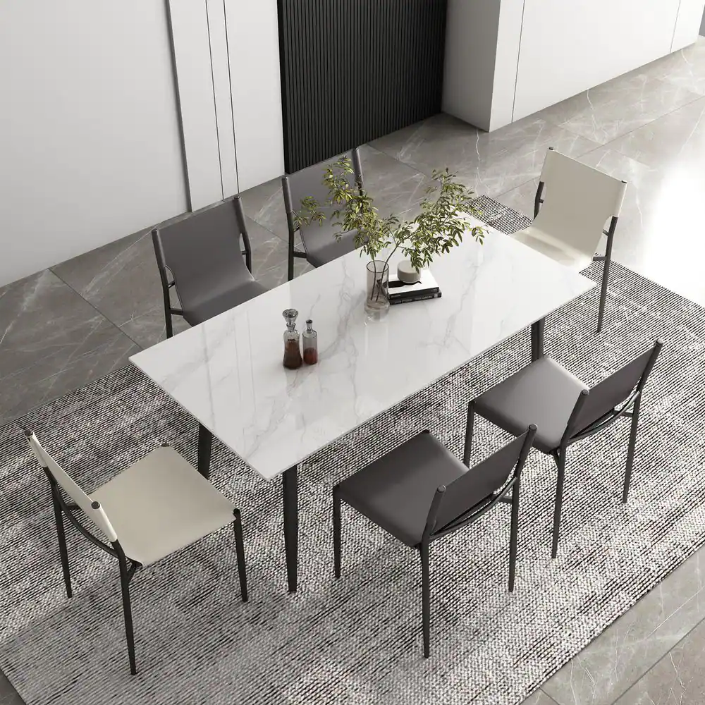 None 62.9 in. to 94.4 in. Rectangle White Stone Extendable Dining Table