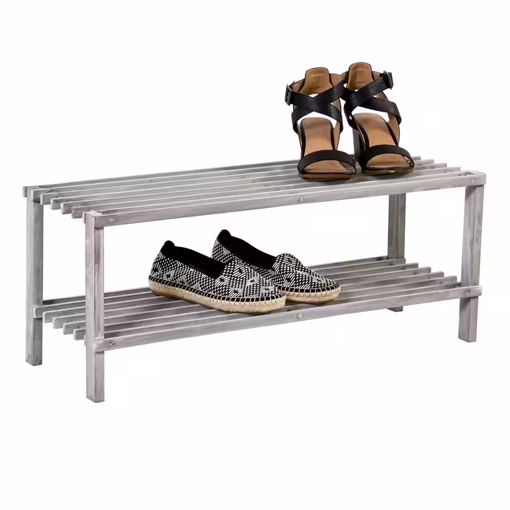 Honey-Can-Do 11.61 H 8-Pair Gray Pine Shoe Rack