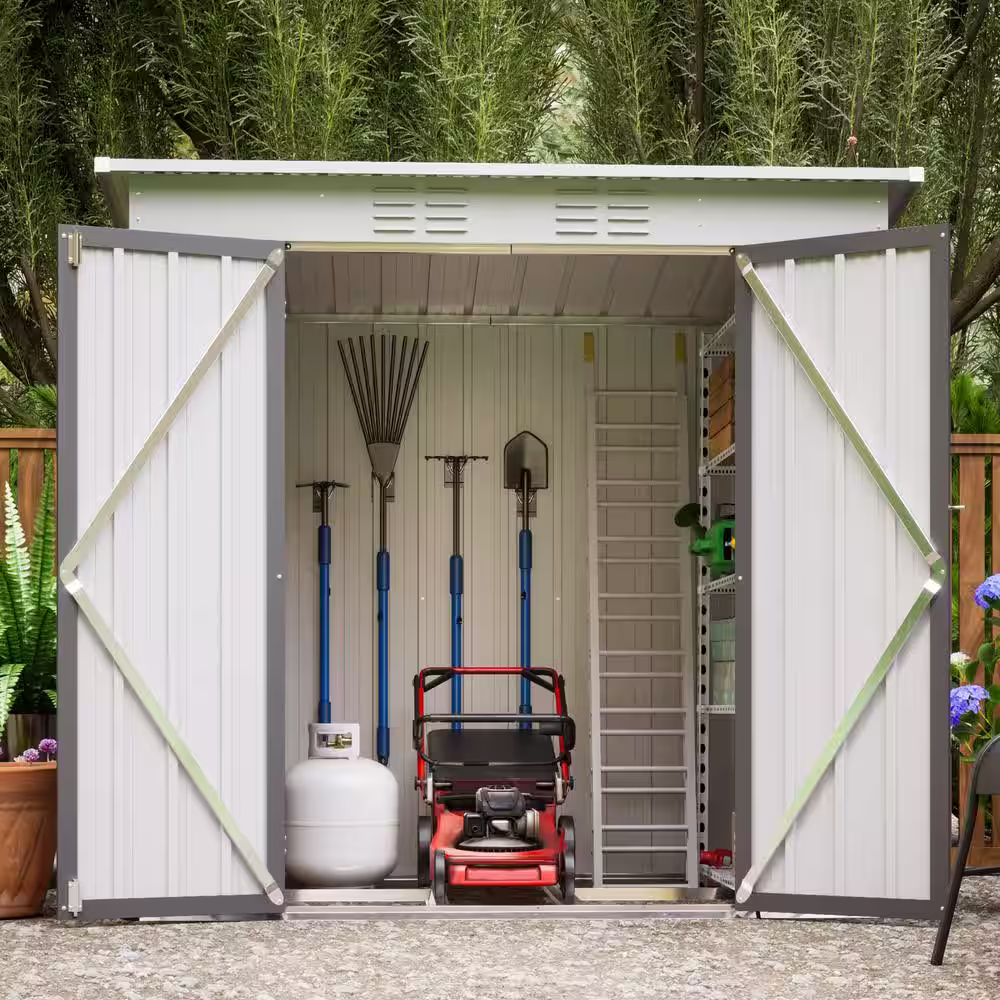 BTMWAY 6 ft. W x 4 ft. D Galvanized Steel Outdoor Metal Storage Shed with Double Doors (21 sq. ft.)