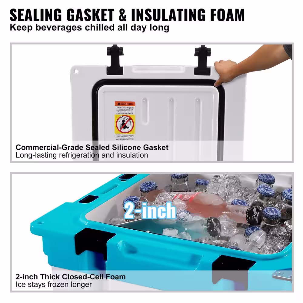 VEVOR Insulated Portable Cooler, 33 qt., Holds 35 Cans, Ice Retention Hard Cooler with Heavy-Duty Handle, Ice Chest Lunch Box