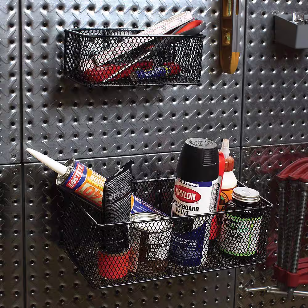 Everbilt Steel Mesh Pegboard Basket in Black(2-Pack)