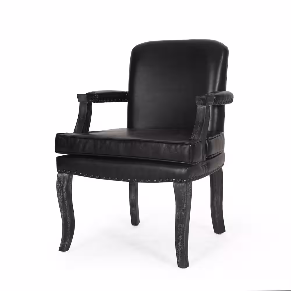 Noble House Ardson Midnight Black and Gray Faux Leather Dining Arm Chairs (Set of 2)