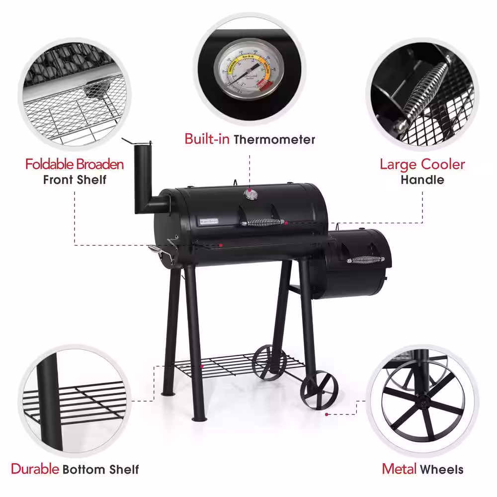 None Offset-Design Charcoal Smoker in Black