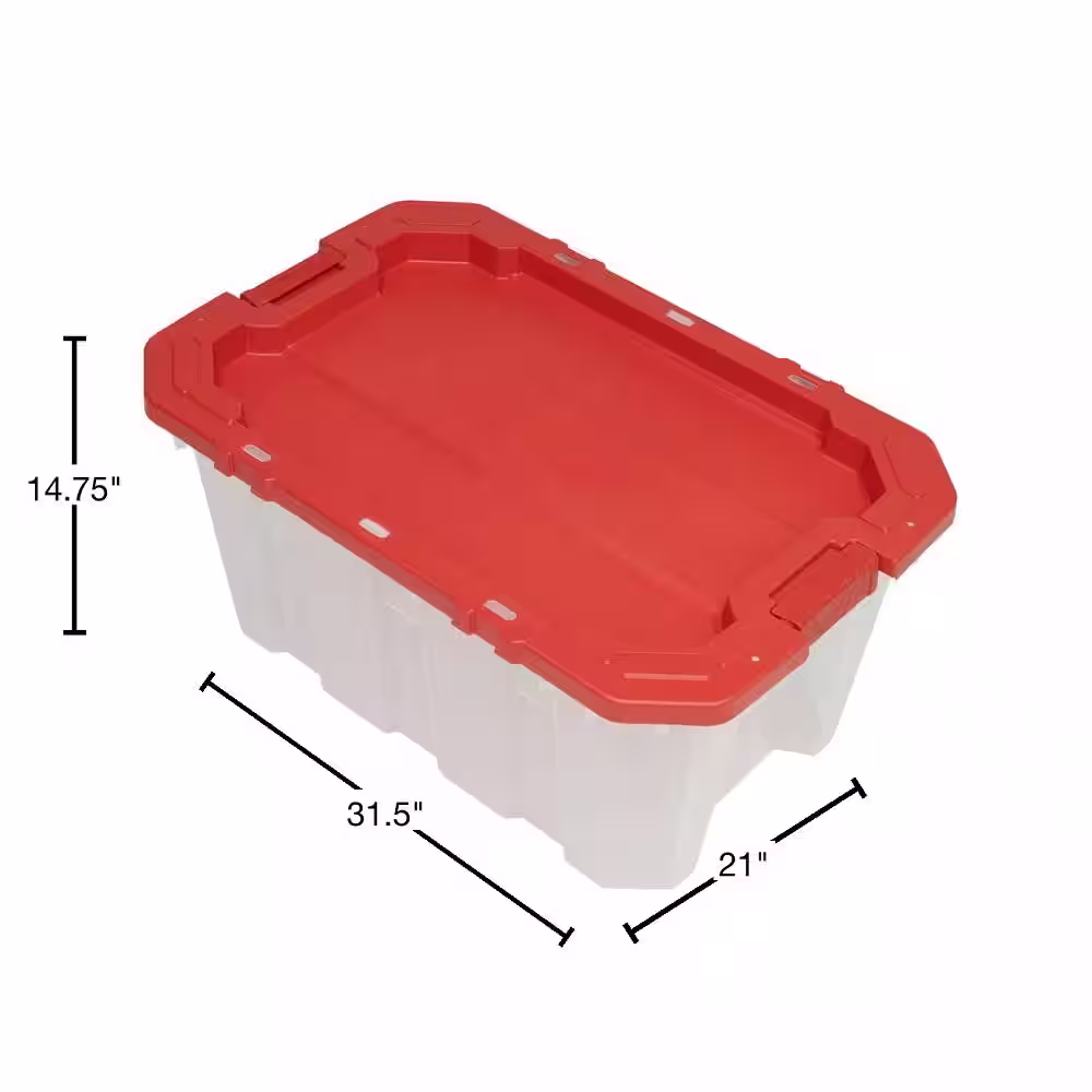 Husky 25 Gal. Latch and Stack Tote in Clear with Red Lid