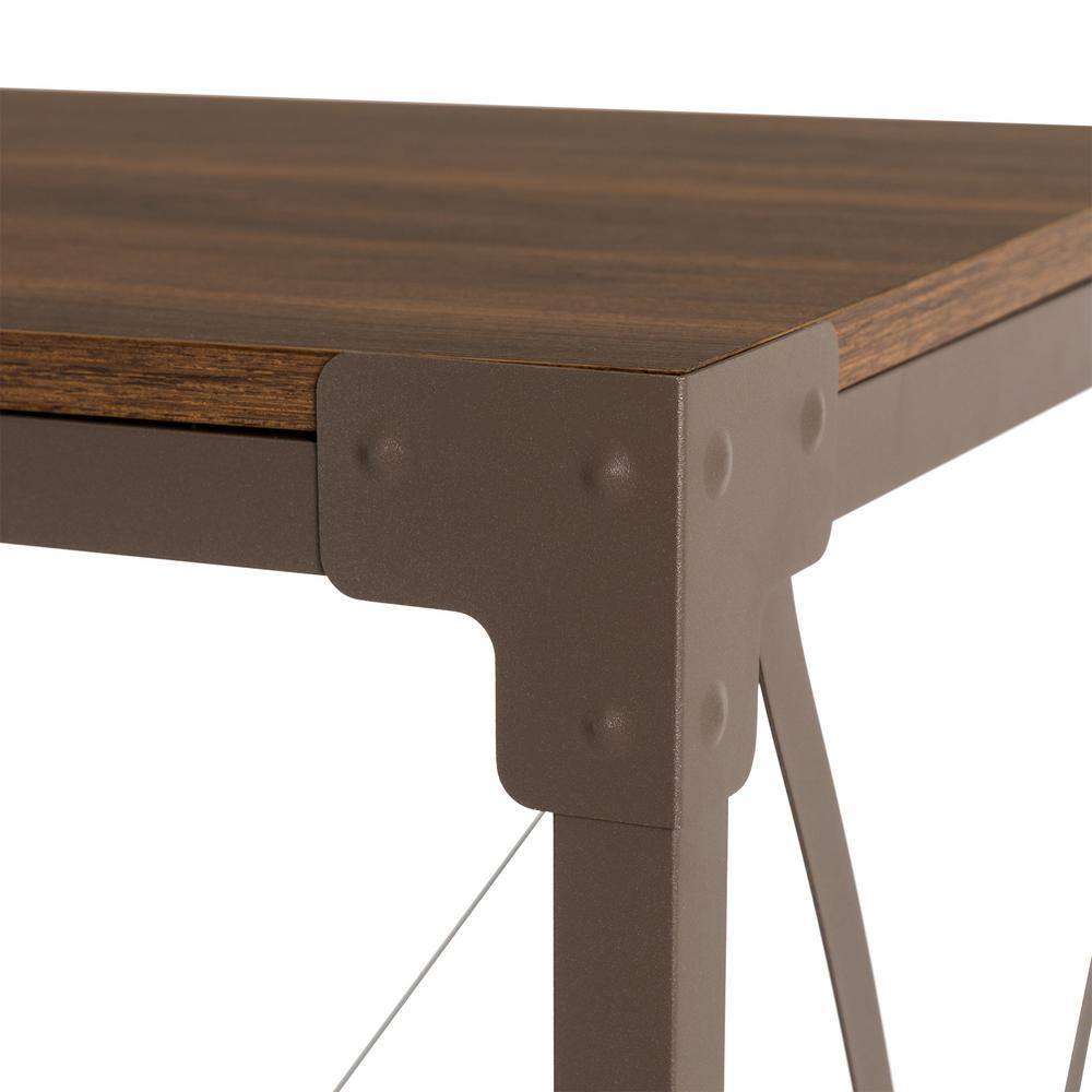 Glitzhome 43.25 in. L Rectangle Brown Modern Industry Metal/Wooden Console Table - Walnut Melamine