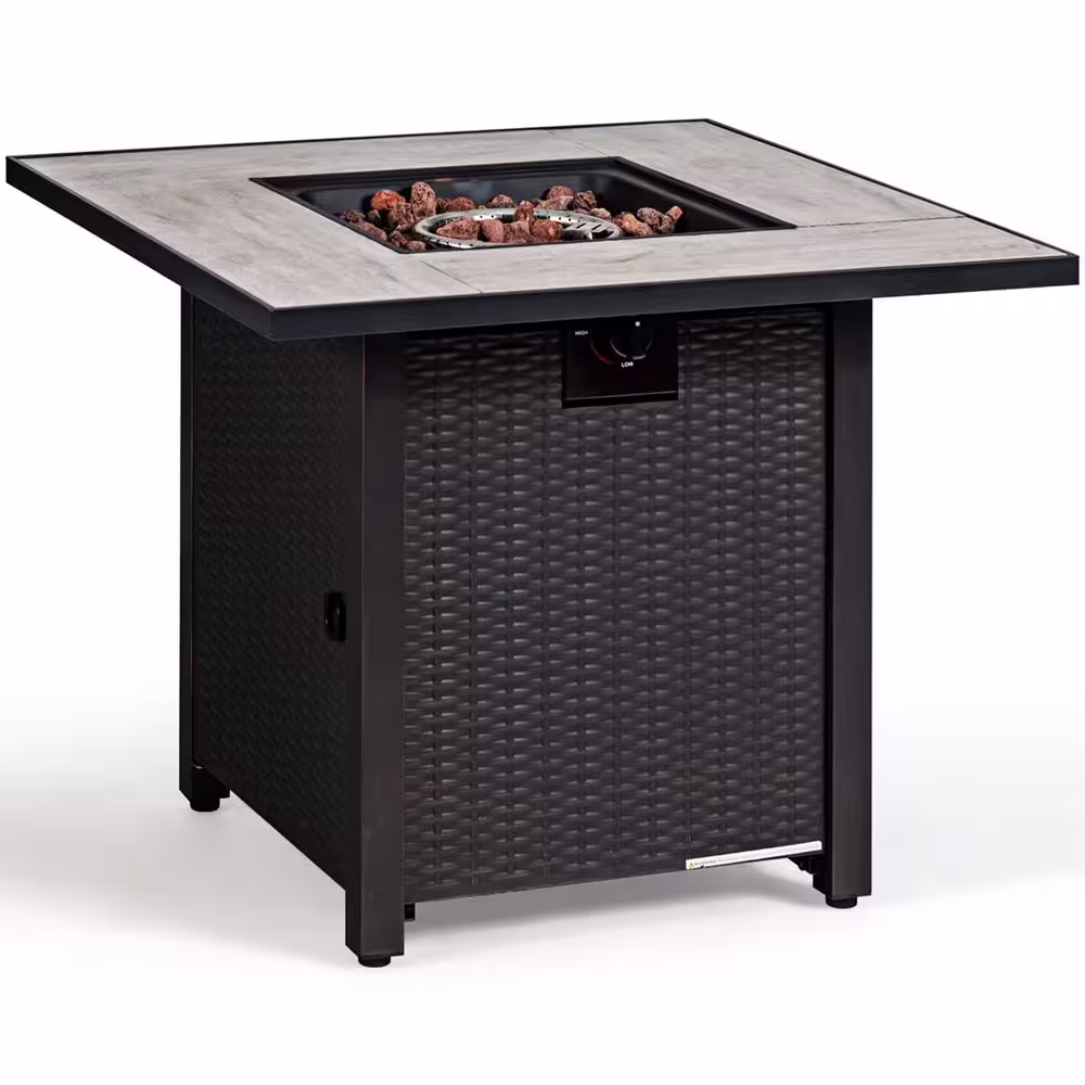 Gymax 30 in. Gas Fire Table 50,000 BTU Square Propane Fire Pit Table Patio Yard