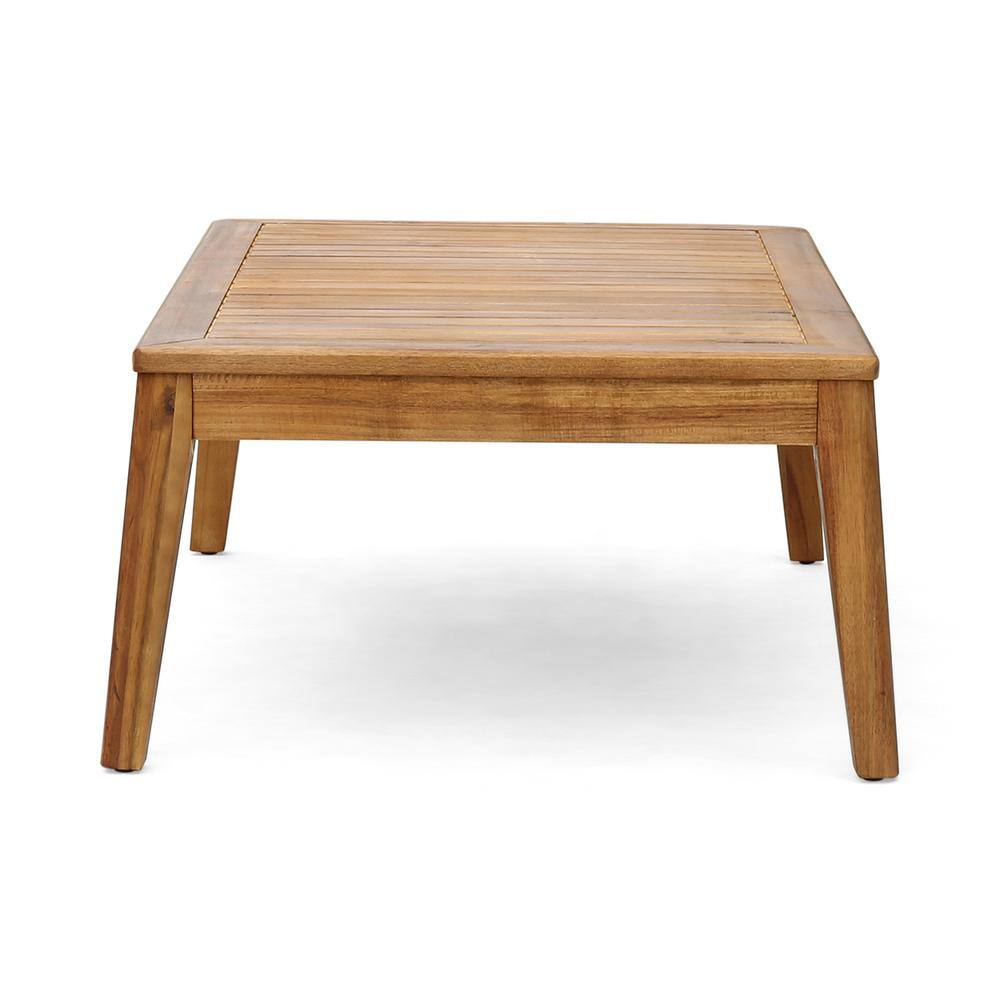 Noble House Grenada Teak Brown 5-Piece Acacia Wood Patio Conversation Sectional Seating Set with Blue Cushions