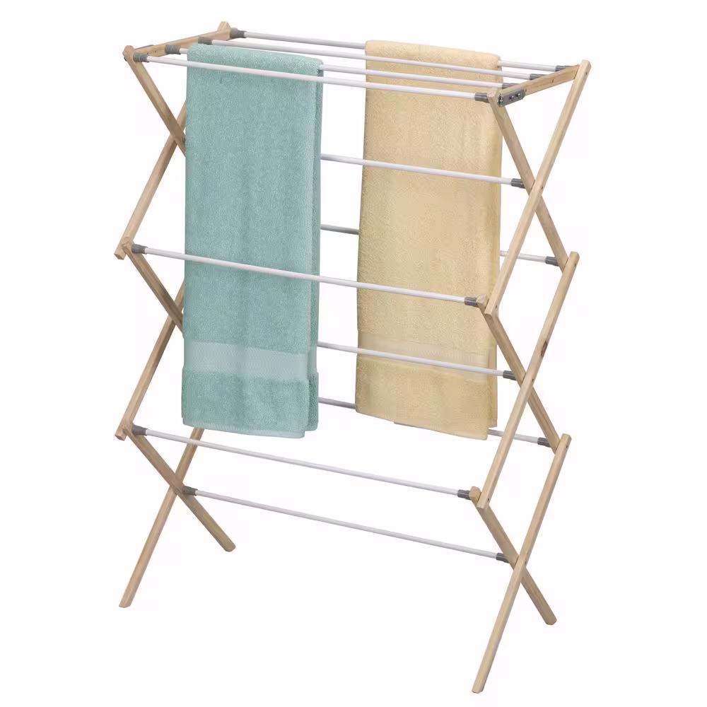None 29.5 in. x 42.5 in. Natural/White Drying Garment Rack