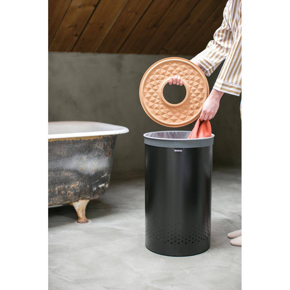 Brabantia 16 Gal. (60L) Laundry Hamper Matte Black with Cork Lid