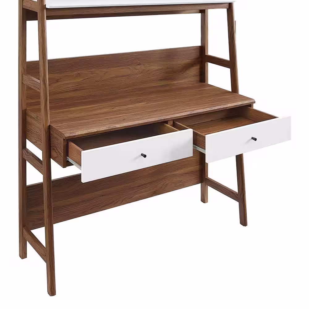 None Bixby 49 in. Rectangular Walnut White Wood 2-Drawer Desk