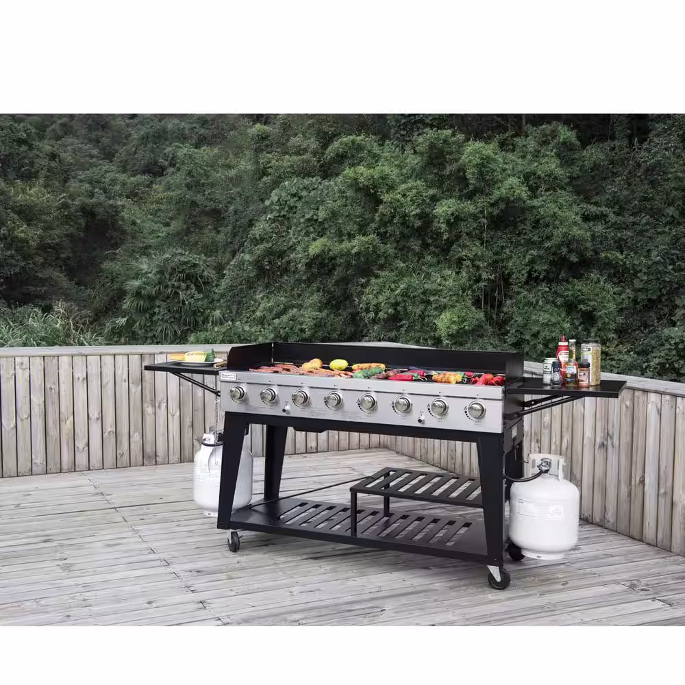 Royal Gourmet 8-Burner Event Propane Gas Grill in Black with 2 Folding Side Tables with Cover