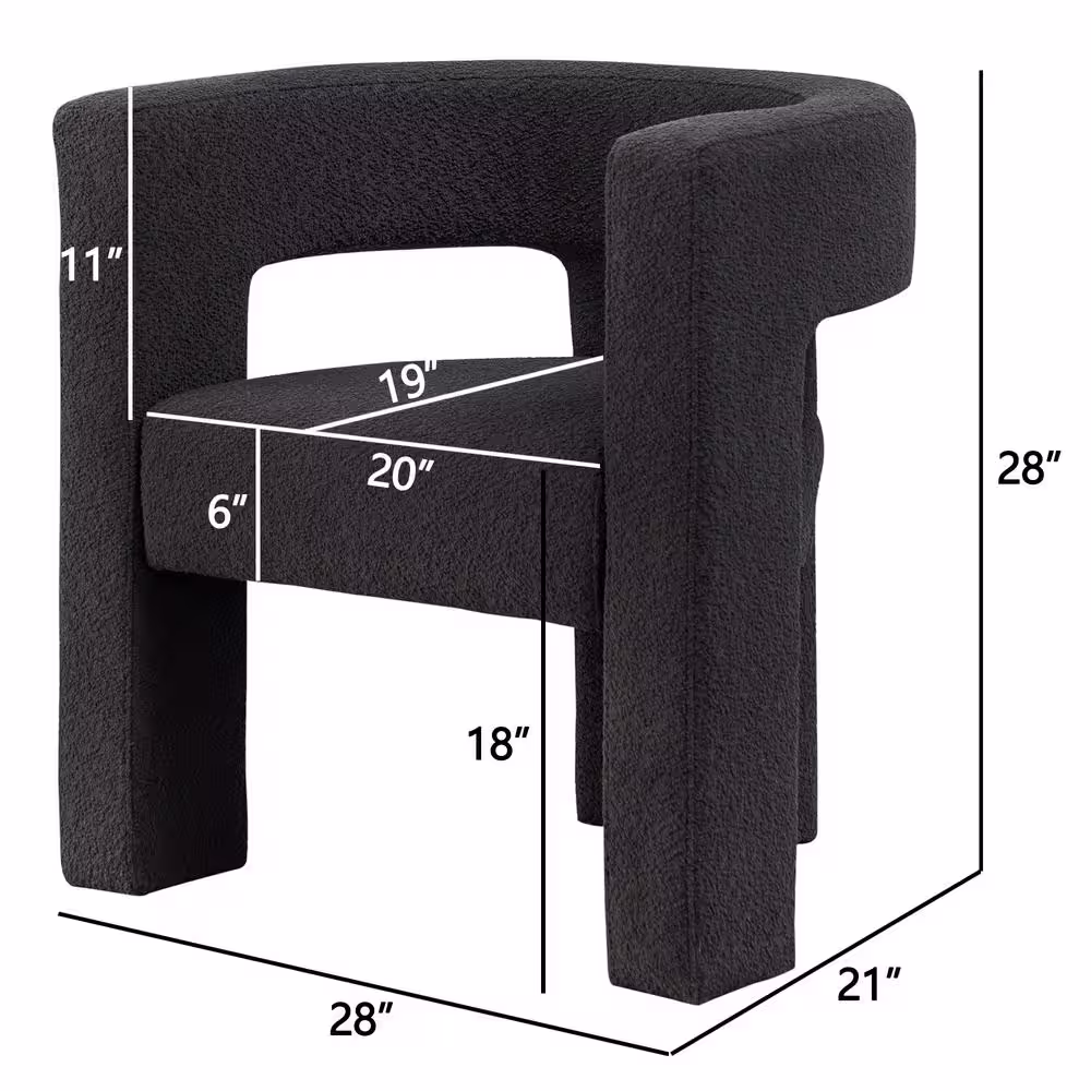 KINWELL Black 28 in. Wide Boucle Upholstered Square Armchair