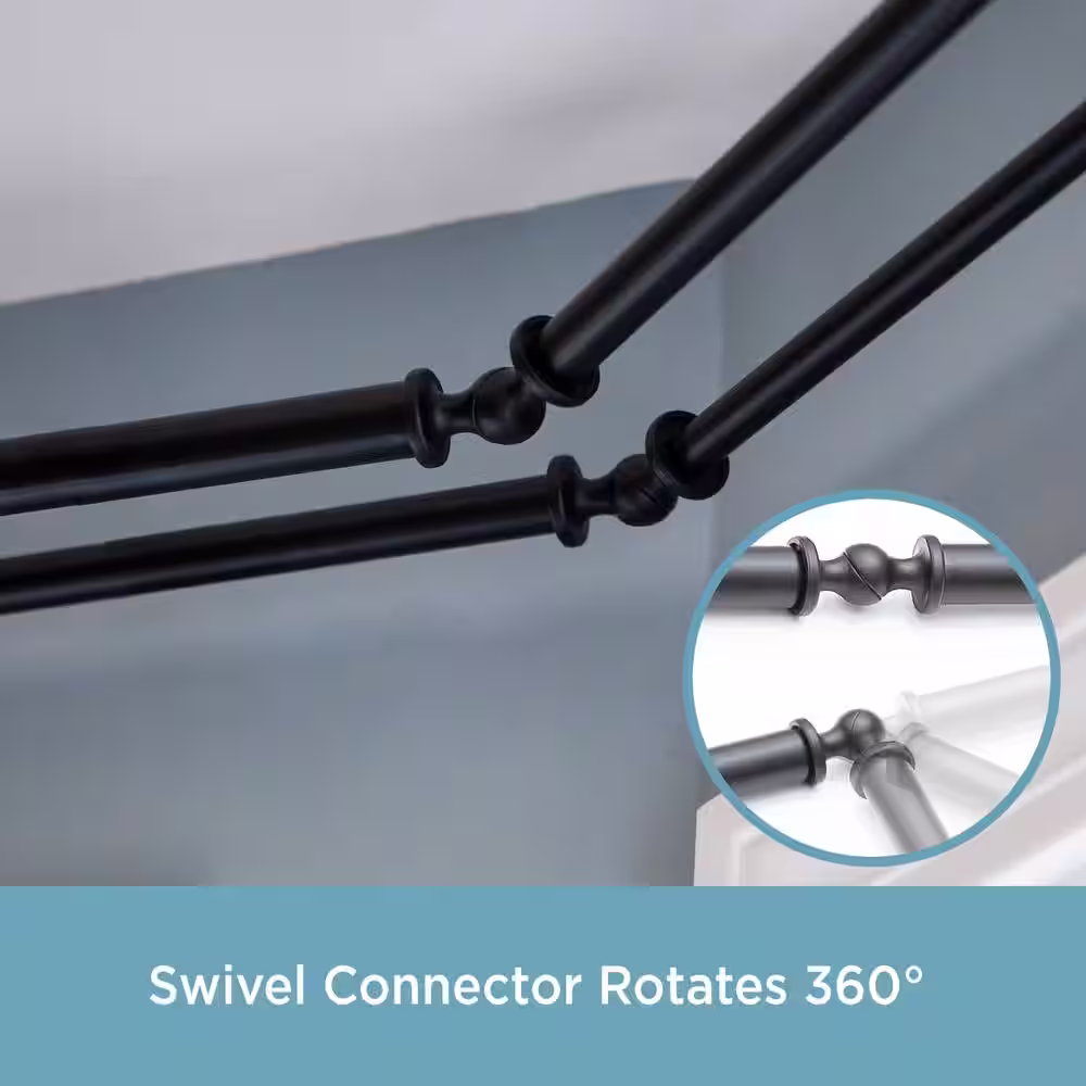 Kenney Bryce 78 in. - 144 in. Adjustable Double Bay Window Curtain Rod 3/4 in. Diameter in Black with Ball Finials