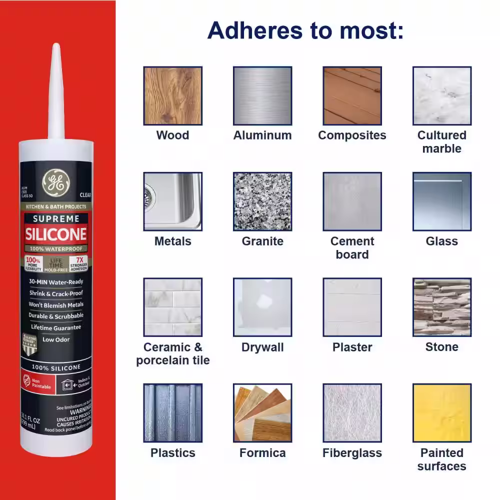 GE Supreme Silicone 10.1 oz. White Kitchen and Bath Caulk