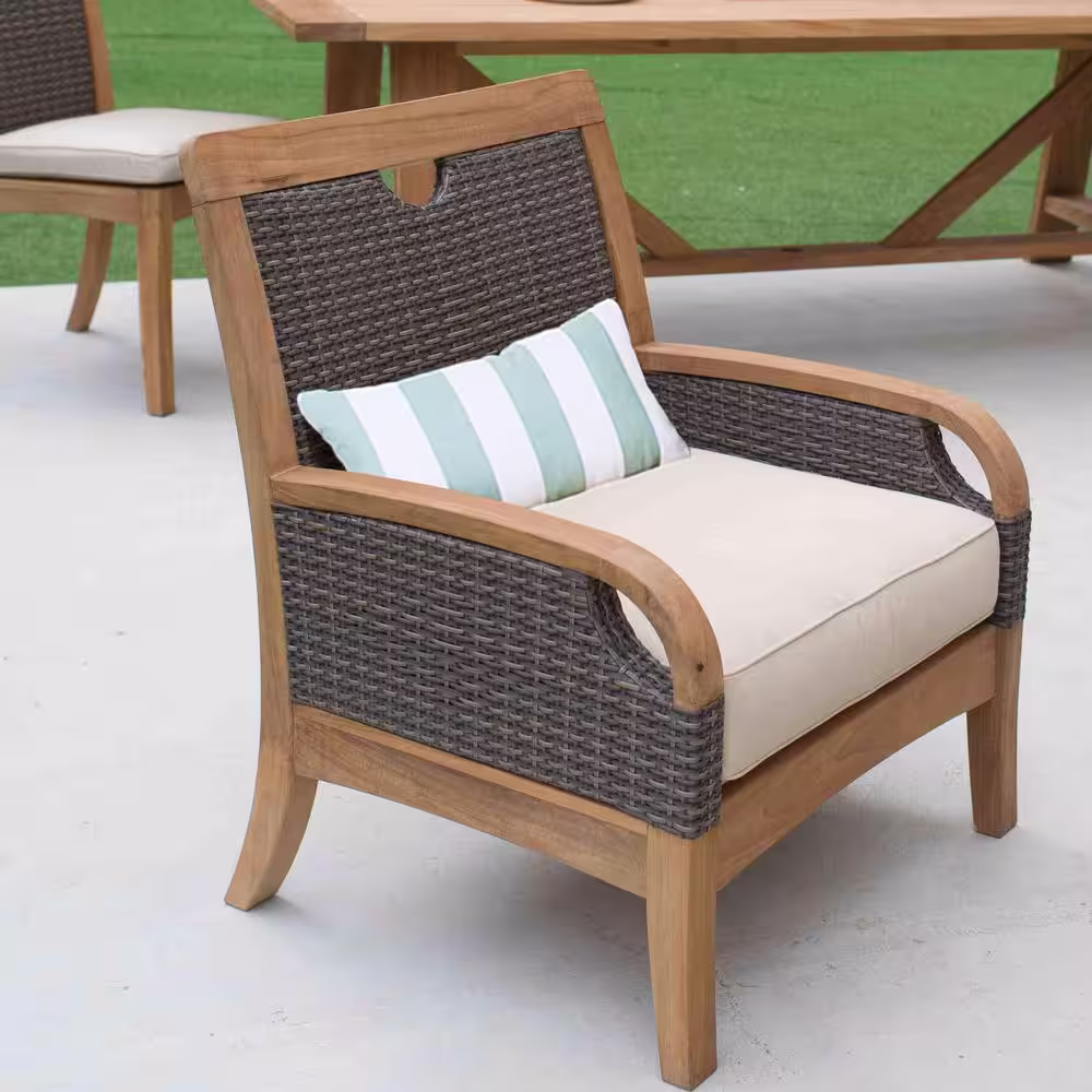 Cambridge Casual Palma 3-Piece Teak Wood Patio Conversation Set with Taupe Cushion Free Lumbar Pillow