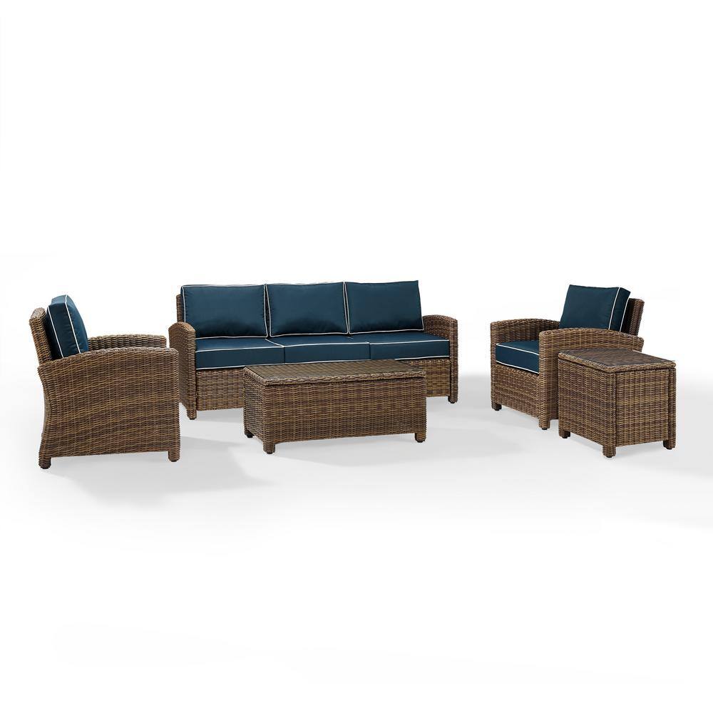 CROSLEY FURNITURE Bradenton 5-Piece Wicker Patio Outdoor Sofa Conversation Set with Navy Cushions