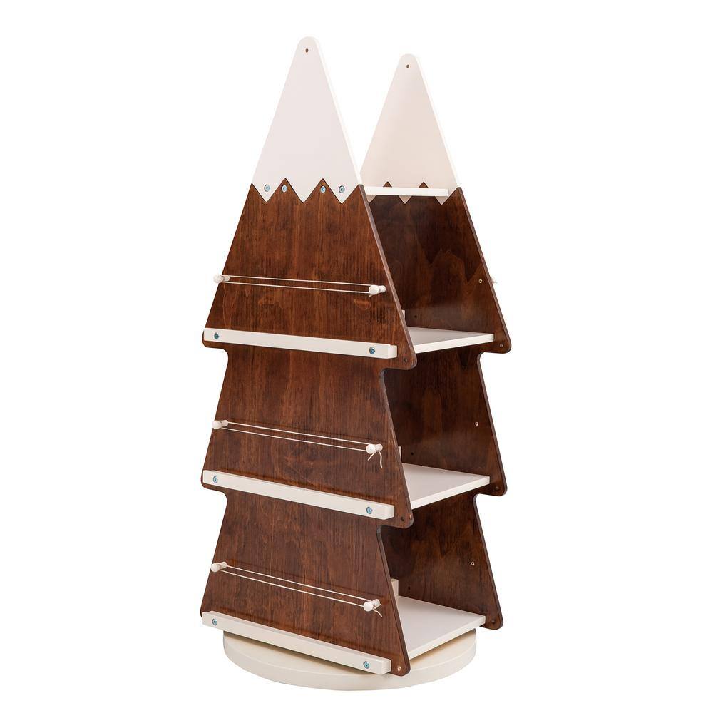 Harper & Bright Designs 23.6in. in. Wide Walnut 4 Shelf Christmas Rotating Wooden Bookcase
