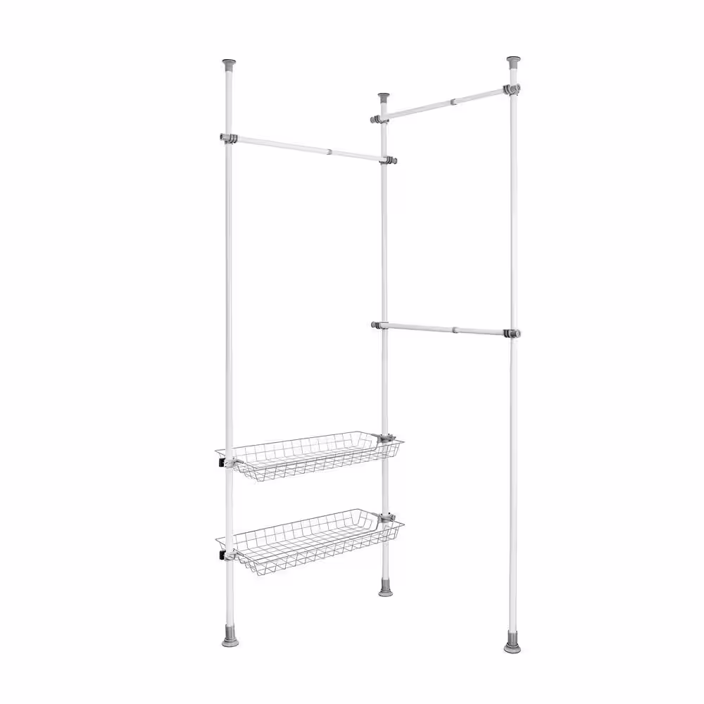 Wenko Herkules Duo 14.96 in. D x 64.57-84.65 in. W x 64.96-118.11 in. H White Powder-Coated Steel Tension Mount Closet System