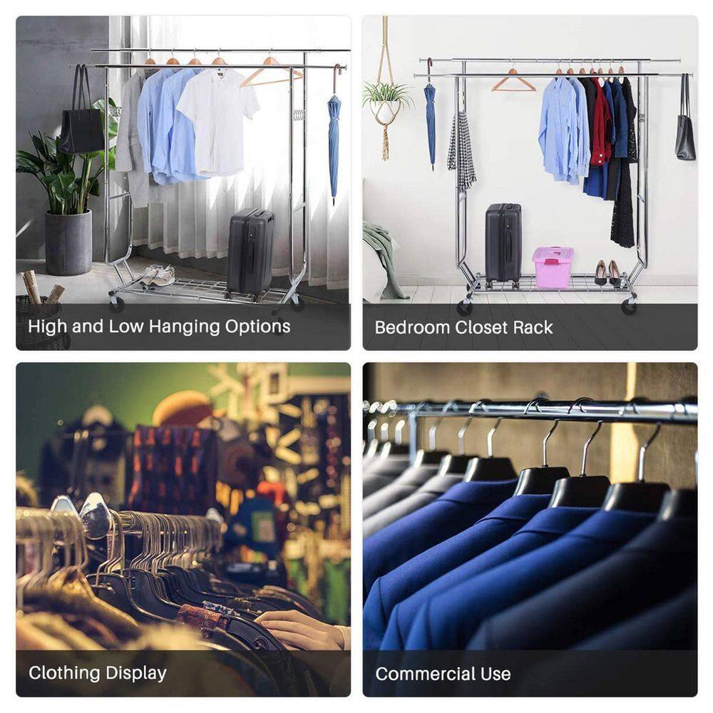 None Chrome Metal Adjustable Garment Clothes Rack 42 in. W x 68 in. H